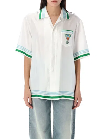 Casablanca Metaphysical Tennis Icon Silk Shirt In White