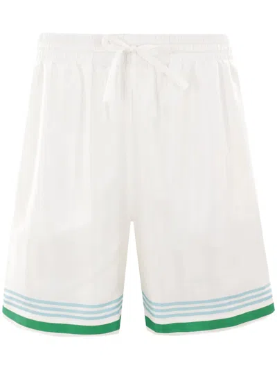 Casablanca Metaphysical Tennis Icon Silk Shorts In White