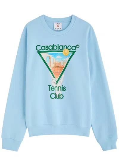 Casablanca Metaphysical Tennis Printed Cotton Sweatshirt In Light Blue