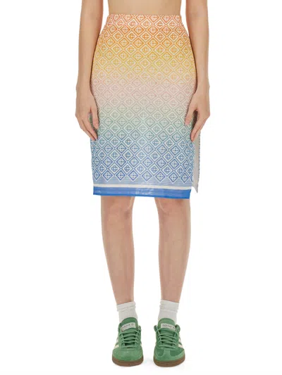 Casablanca Monogram-print Midi Skirt In Diamond Monogram Degrade