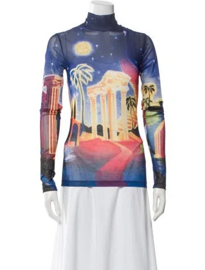 Pre-owned Casablanca Midnight Acropolis Mesh Top In Blue