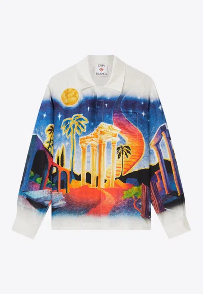 Casablanca Midnight Acropolis Silk Shirt In White