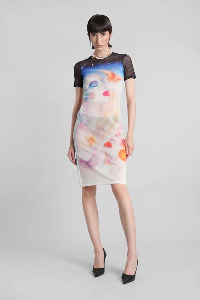 Casablanca Multicolor Printed Mesh Midi Dress In Black