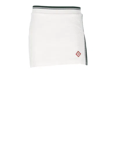 Casablanca Textured Knit Miniskirt Contrast Trim In White