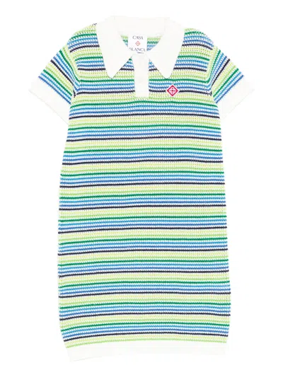 Casablanca Mini Striped Pattern Polo With Short Sleeves In Green