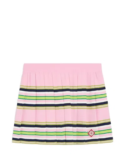 Casablanca Viscose Pleated Mini Skirt Striped Waistband In Pink