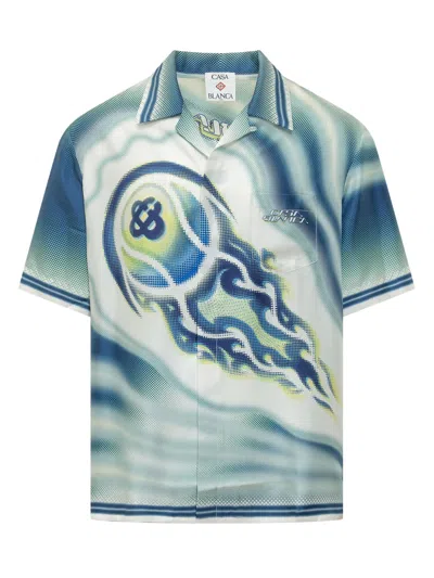 Casablanca Mini Tennis Art Print Shirt In Blue