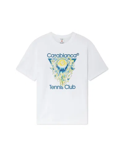 Casablanca Men White Crewneck T-shirt With Logo Print On The Front In Cotton Man