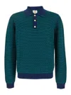 Casablanca Mini Wave Blue Polo Shirt With Logo Embroidery On The Collar And All-over Striped Motif In Wool Man