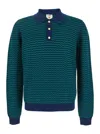 Casablanca Mini Wave Blue Polo Shirt With Logo Embroidery On The Collar And All-over Striped Motif In Wool Man In Blue