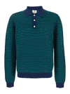 Casablanca Mini Wave Blue Polo Shirt With Logo Embroidery On The Collar And All-over Striped Motif In Wool Man In Multicolor