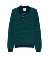 Casablanca Mini Wave Blue Polo Shirt With Logo Embroidery On The Collar And All-over Striped Motif In Wool Man In Black