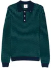 Casablanca Mini Wave Blue Polo Shirt With Logo Embroidery On The Collar And All-over Striped Motif In Wool Man In Blau