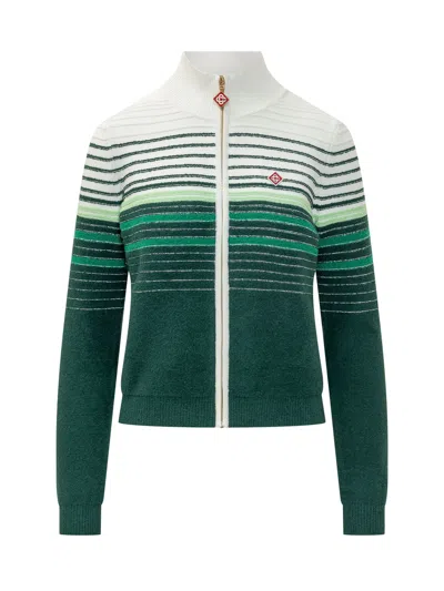 Casablanca Mini Zip-up Cardigan In White/green
