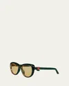 Casablanca Mixed-media Monogram Cat-eye Sunglasses In Dark Green /  Gold / Yellow