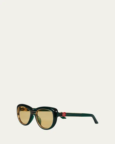 Casablanca Mixed-media Monogram Cat-eye Sunglasses In Dark Green /  Gold / Yellow