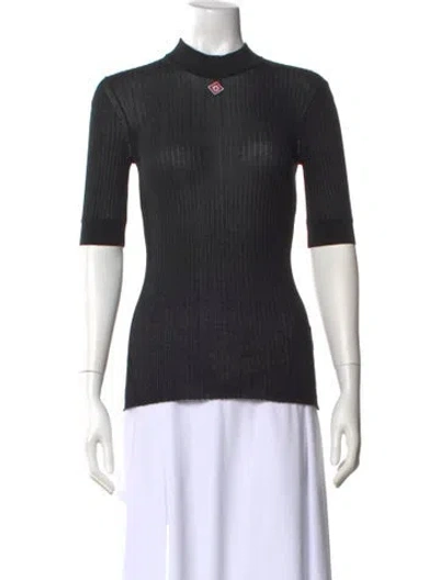 Pre-owned Casablanca Mock Neck Three-quarter Sleeve Top In Black