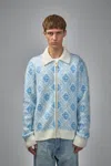 Casablanca Mohair Monogram Zip Jumper In Blue