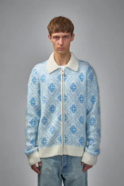 Casablanca Mohair Monogram Zip Jumper In Blue