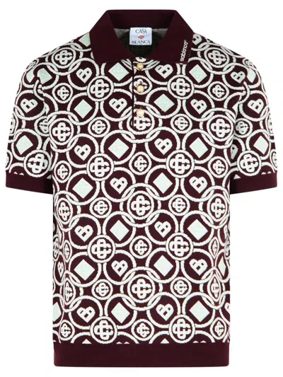 CASABLANCA MONOGRAM' BURGUNDY COTTON POLO SHIRT