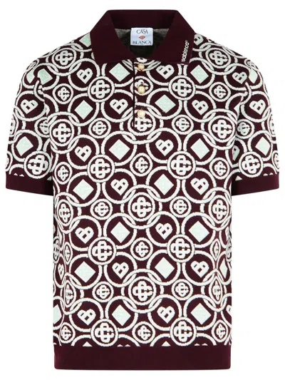CASABLANCA CASABLANCA 'MONOGRAM' BURGUNDY COTTON POLO SHIRT