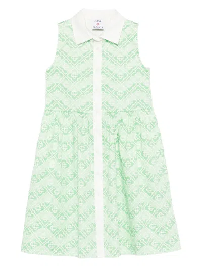 Casablanca Kids' Monogram Collared Dress In Green
