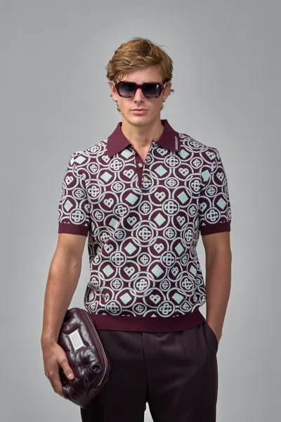 Casablanca Monogram Cotton Knit Polo Shirt In Red