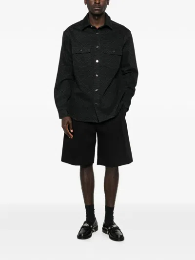 Casablanca Monogram Denim Shirt Long Sleeve Buttons In Black