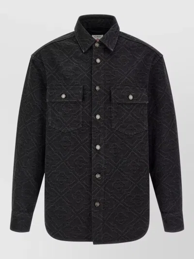 Casablanca Monogram Denim Shirt Long Sleeve Buttons In Black