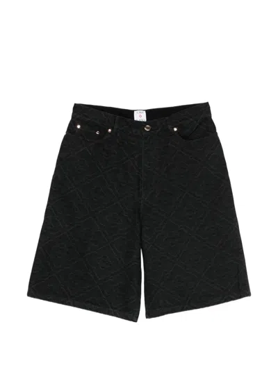 Casablanca Neutrals Laser Monogram Embossed Cotton Shorts In Black