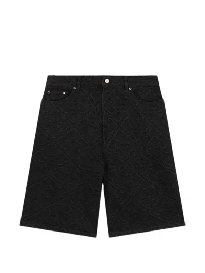 Casablanca Neutrals Laser Monogram Embossed Cotton Shorts In Black