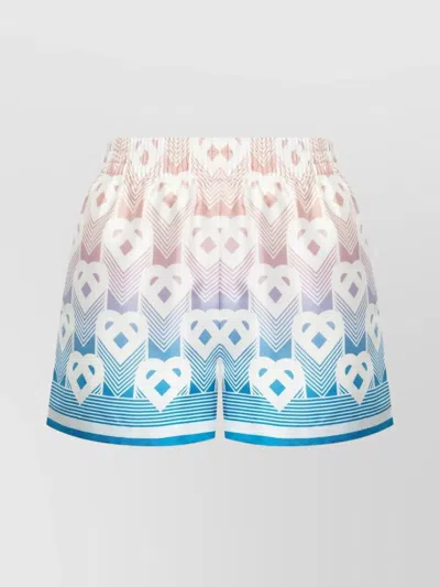 CASABLANCA MONOGRAM HEART PATTERNED SILK SHORTS