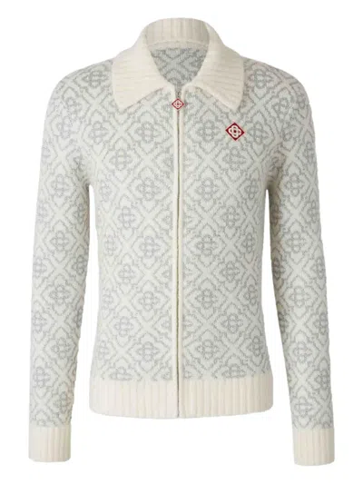 Casablanca Monogram-jacquard Cardigan In Blue