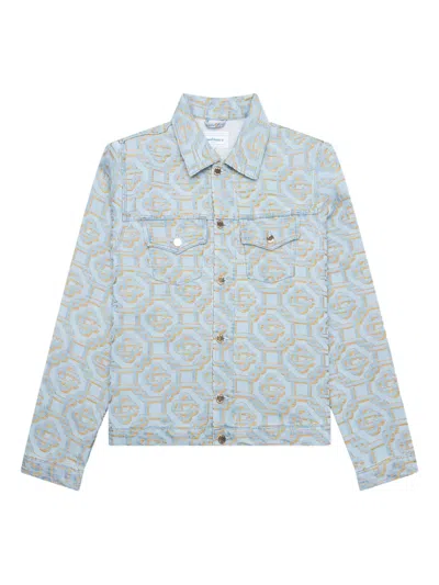 Casablanca Monogram-jacquard Denim Jacket In Blue