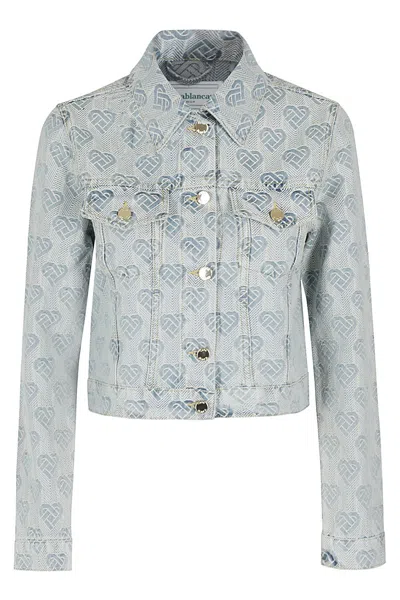 Casablanca Heart Monogram-jacquard Denim Jacket In Blue