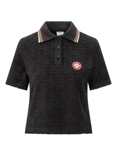 Casablanca Monogram-jacquard Polo Shirt In Black