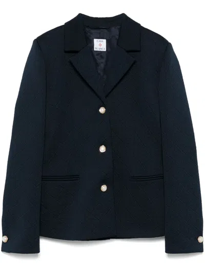 Casablanca Monogram-jacquard Single-breasted Jacket In Navy