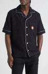 Casablanca Black Shirt With Classic Lapels And All-over Embossed Monogram In Black