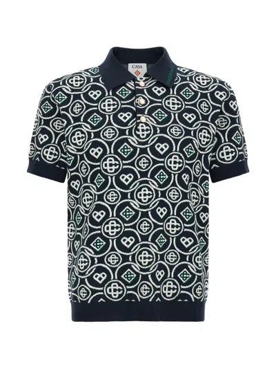 Casablanca Blue Cotton Short-sleeve Polo Shirt In Multi