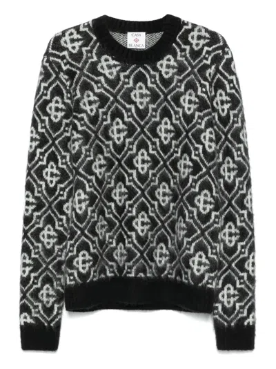 Casablanca Black Mohair Blend Monogrammed Sweater Men In Multi