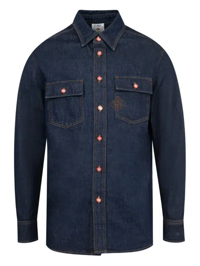 Casablanca Monogram-motif Denim Shirt In Blue