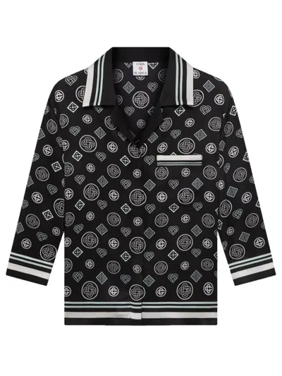 Casablanca Silk Satin Pajama Shirt Silk Satin Monogram In Black