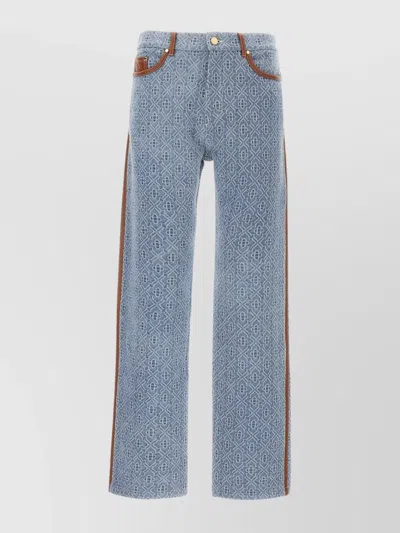 Casablanca Monogram Pattern Denim Trousers With Front And Back Pockets In Blue