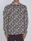 Casablanca Men Bordeaux Shirt With Classic Collar And All-over Monogram In Cotton Man In Brown