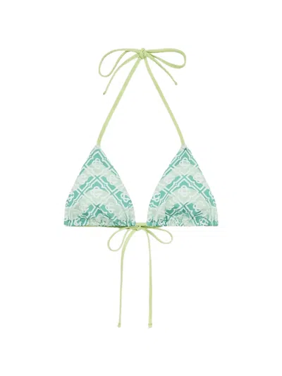 Casablanca Monogram Halter Neck Triangle Bikini Top In Blue