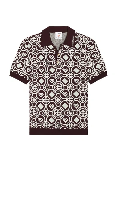 Casablanca Cotton Knit Polo With Monogram In Purple