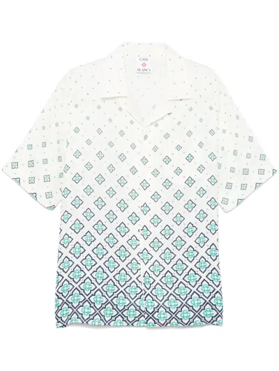 Casablanca Mens Monogram Short-sleeves Linen Shirt Degrade Monogram