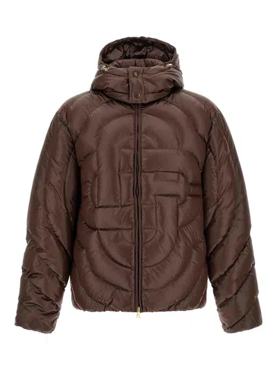 Casablanca Diamond Monogram Quilted Down Jacket In Brown