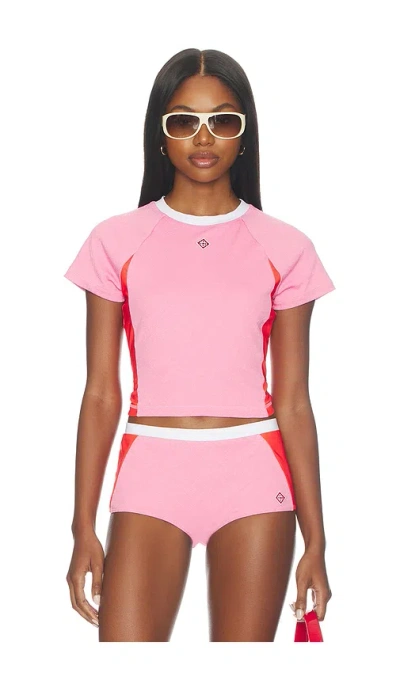 Casablanca Pink Monogram Short Sleeve Rash Top In Multi