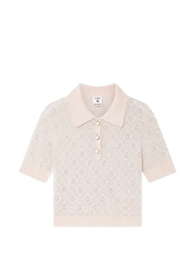 Casablanca Monogram-studded Polo Top In Pink